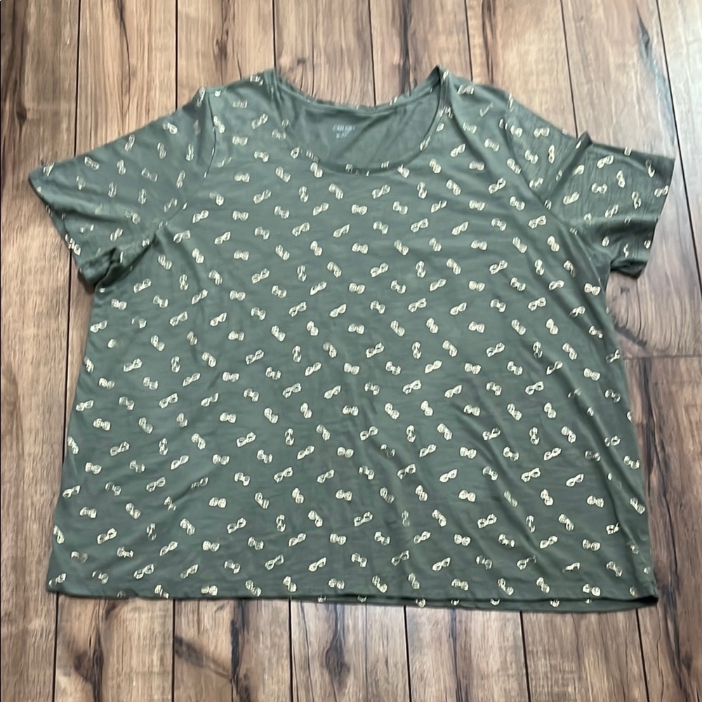 CATHERINES Women’s Green Sunglasses Patterned Women's Top Sz 2X 22/24 W Summer